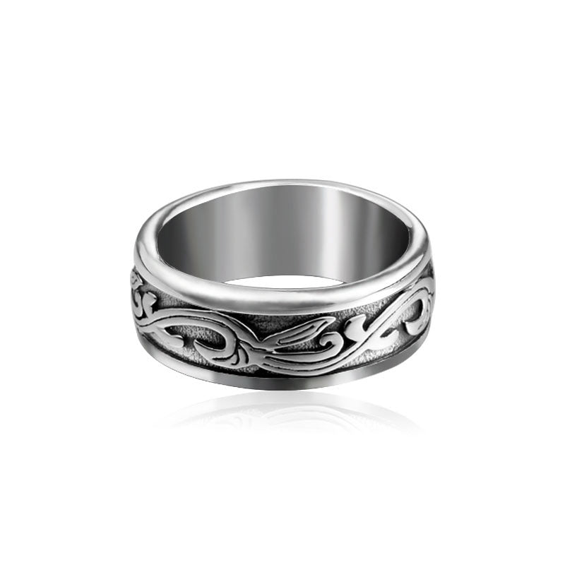 Modern Korean Titanium Steel Men's Ring with Tang Grass Design – Wholesale Stainless Steel Accessory