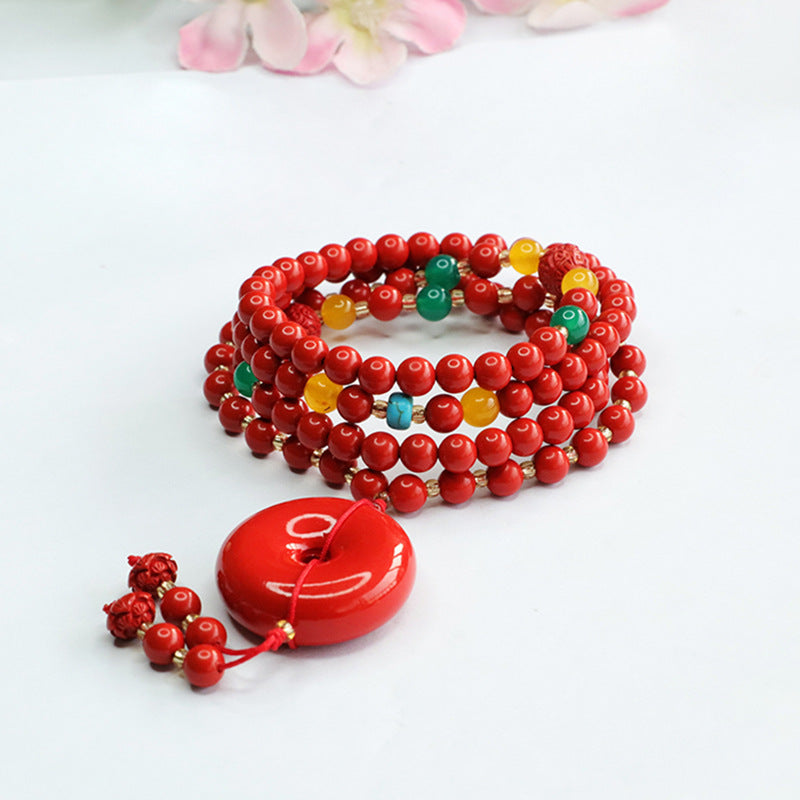 Buddha Beads Cinnabar Bracelet with Red Sand Buckle