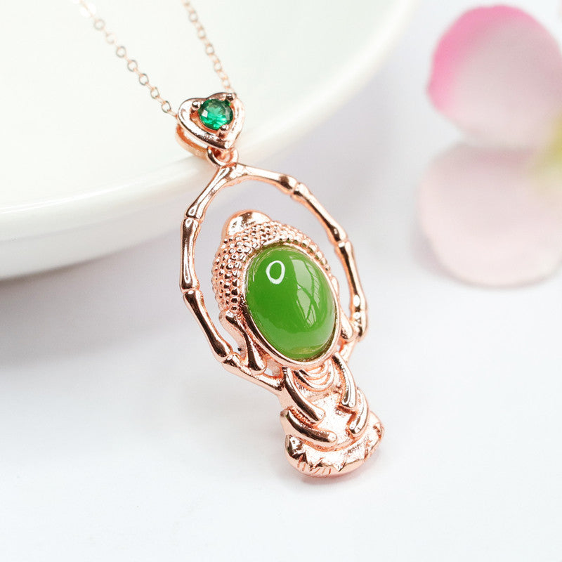 Oval Natural Hotan Jade Baby Buddha Necklace from Fortune's Favor Collection