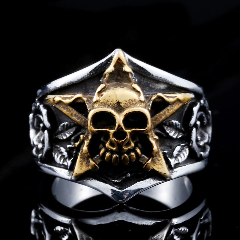 Retro Skull and Pentagram Men's Ring - Personalized Titanium Steel with Lace Detail