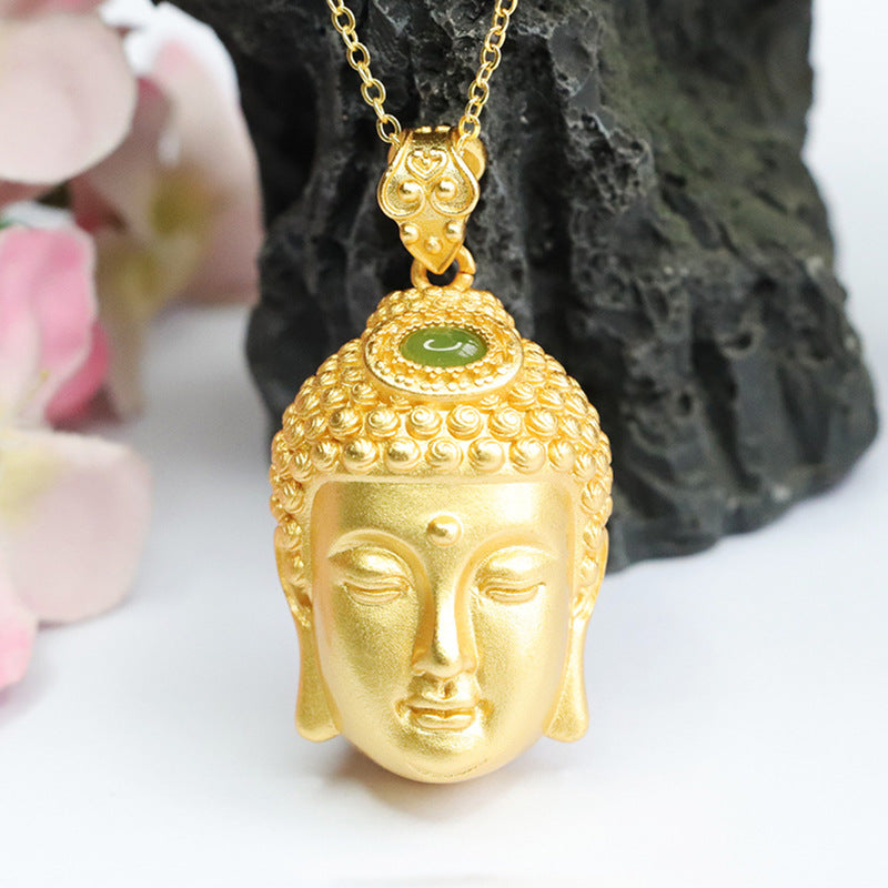 Ponderful Collection Oval Jasper Buddha Pendant with Authentic Hetian Jade