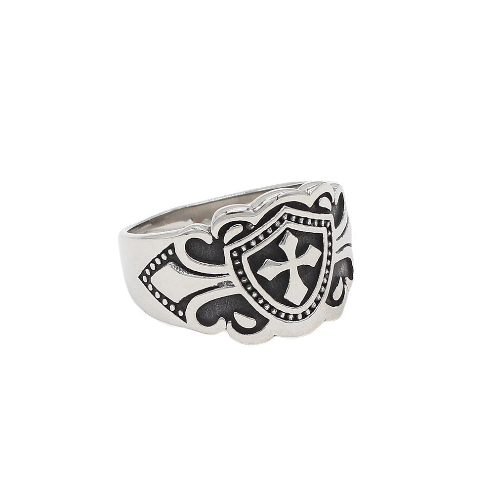 Cross Shield Titanium Steel Ring for Men