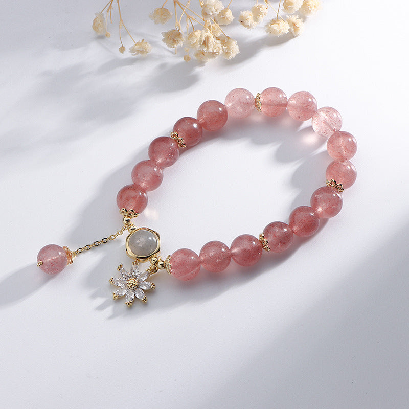 Natural Strawberry Crystal Bracelet with Sterling Silver Needle