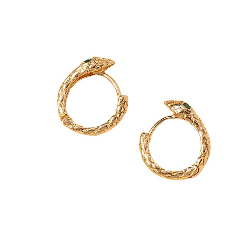 Luxurious Vienna Verve Metal Snake Earrings with Zircon Detail