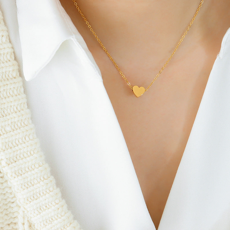 Korean Style Small Peach Heart Necklace - Gold Plated Clavicle Jewelry