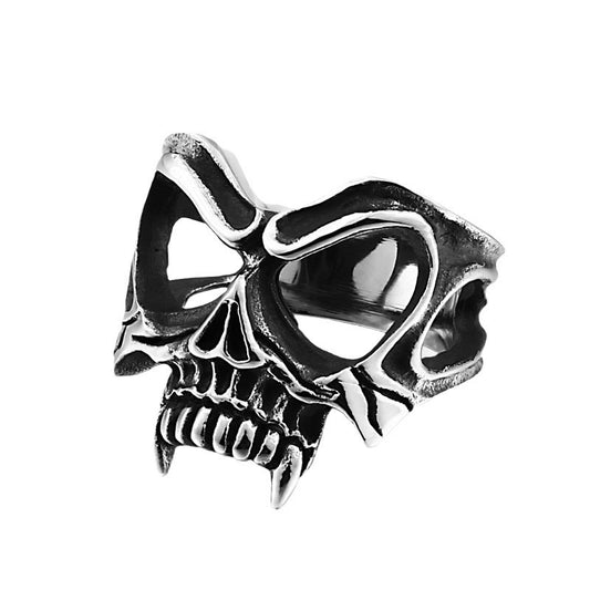 Retro Titanium Steel Skull Mask Ring for Men - Cross-Border Hand Jewelry