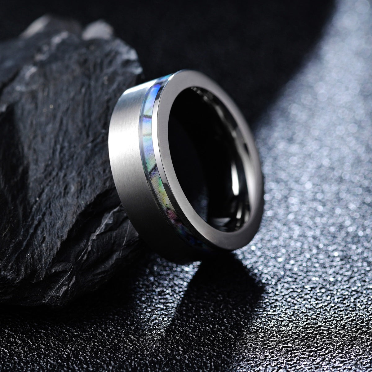 8MM Tungsten Steel Ring with Shell Paper Inlay - Men's Fashion Jewelry Wholesale