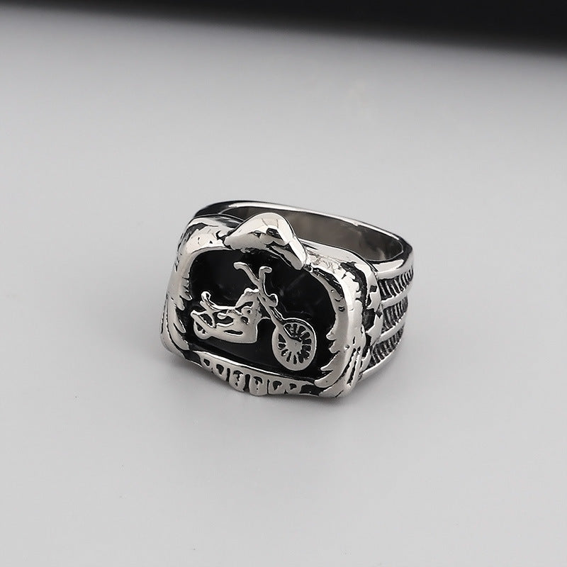 Stylish Titanium Steel Hip-Hop Ring for Men with Five-Pointed Star and Anchor Design