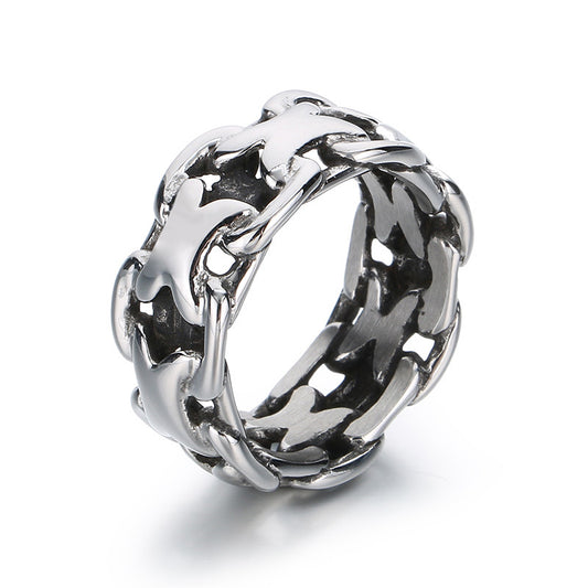 Stylish X-Shaped Hollow Titanium Steel Ring for Men - Trendy European and American Design