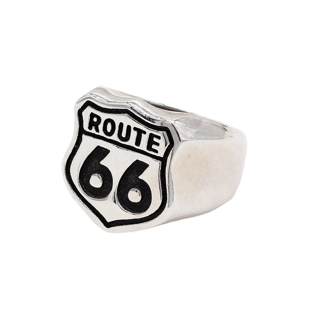 Retro Route 66 Men's Titanium Steel Ring in Hip Hop Style