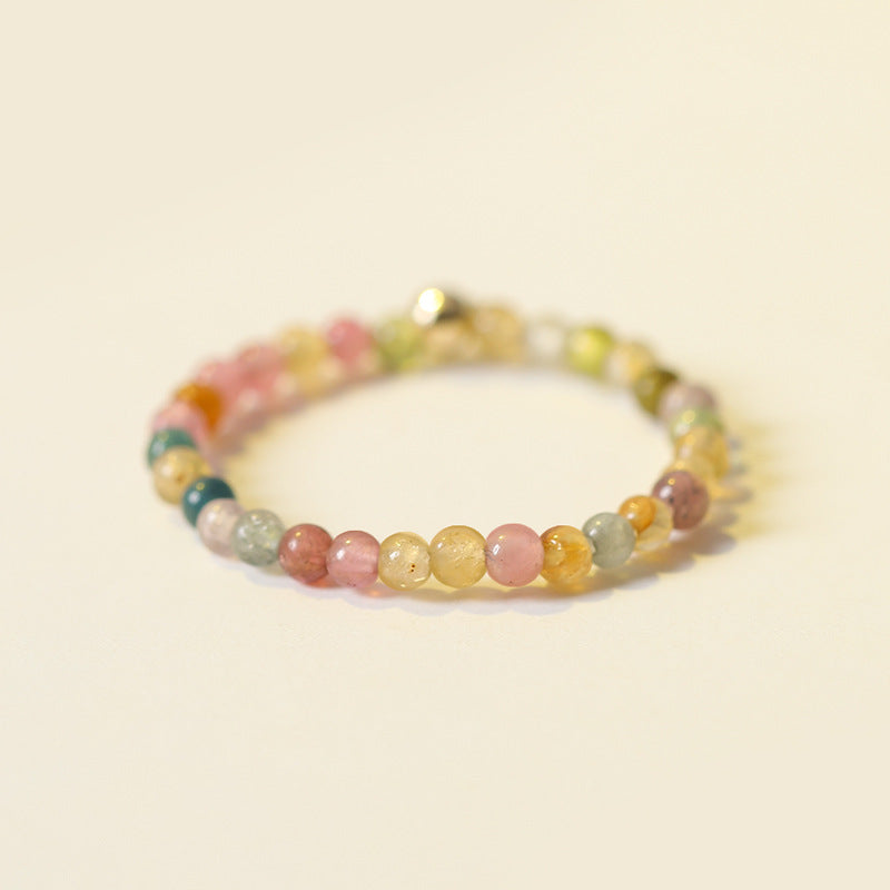 Dainty 2mm Rainbow Tourmaline Sterling Silver Ring, Petite Tourmaline Bead, 14k Gold Inspired Autumn and Winter Ring