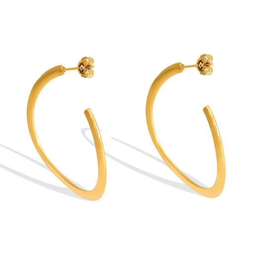 Vintage Gold Plated C-shaped Earrings with Exaggerated Circle Design - Wholesale Jewelry