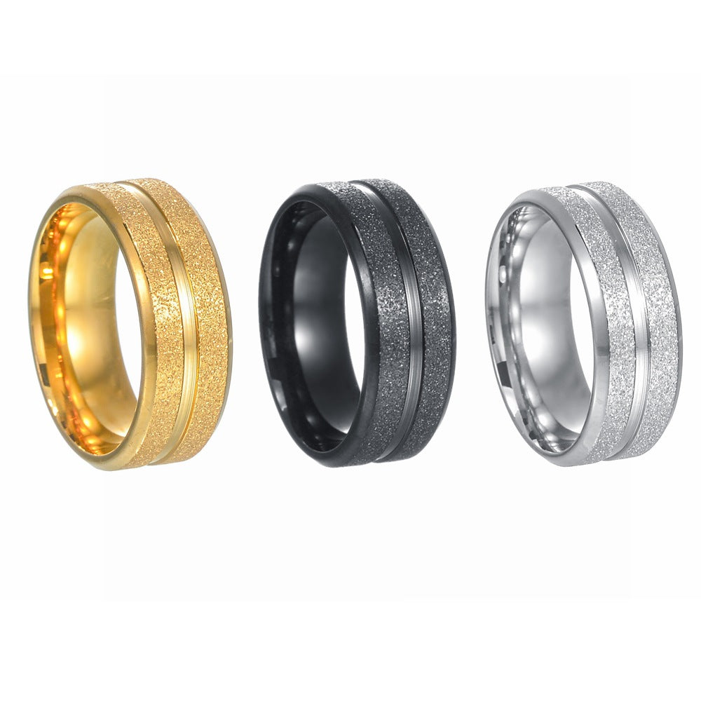 European and American Trendy Electroplated Sand Gold Stainless Steel Ring - Men's Fashion Jewelry