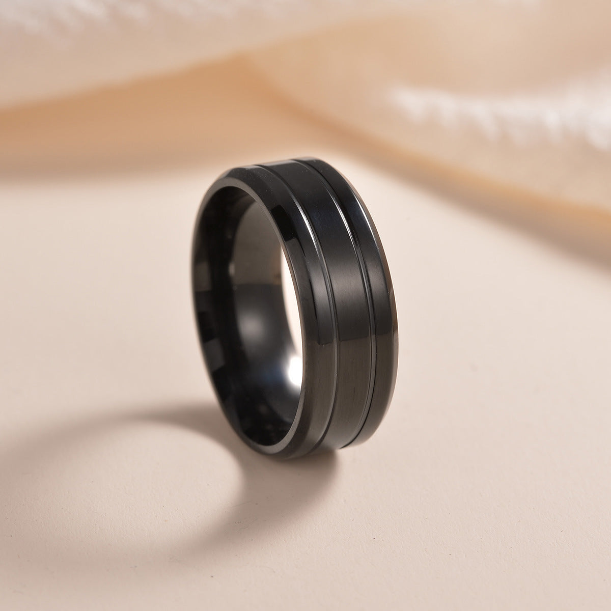 Classic Titanium Steel Men's Wedding Band - Elegant Black 8mm Ring for Outdoor and Everyday Wear