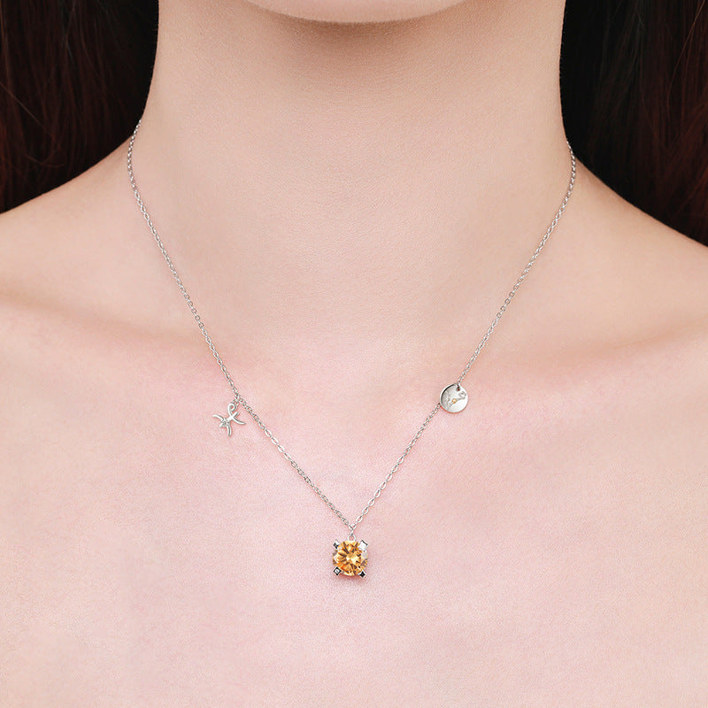 Sterling Silver Zodiac Necklace with Zircon Detail