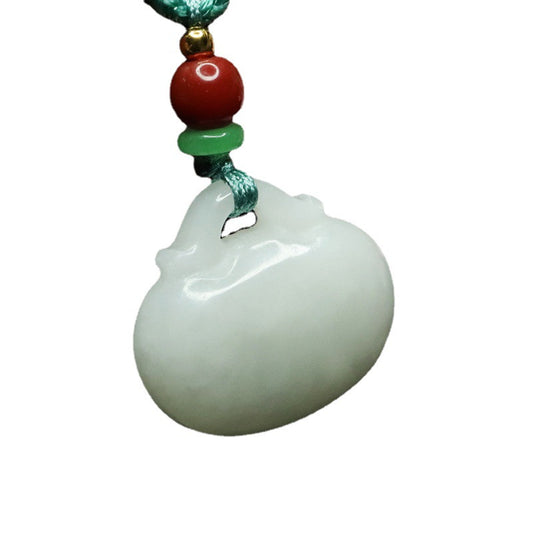 White Jade Ruyi Lock Necklace made with Natural Hotan Jade