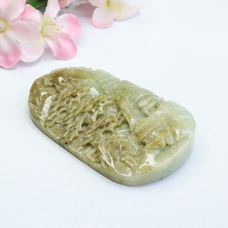 Yellow Green Jade Landscape Sculptured Sterling Silver Pendant