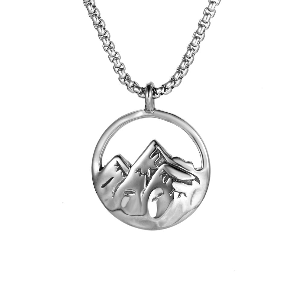 Mountain Peak Titanium Steel Pendant Necklace for Men - Elegant Gold and Silver Options