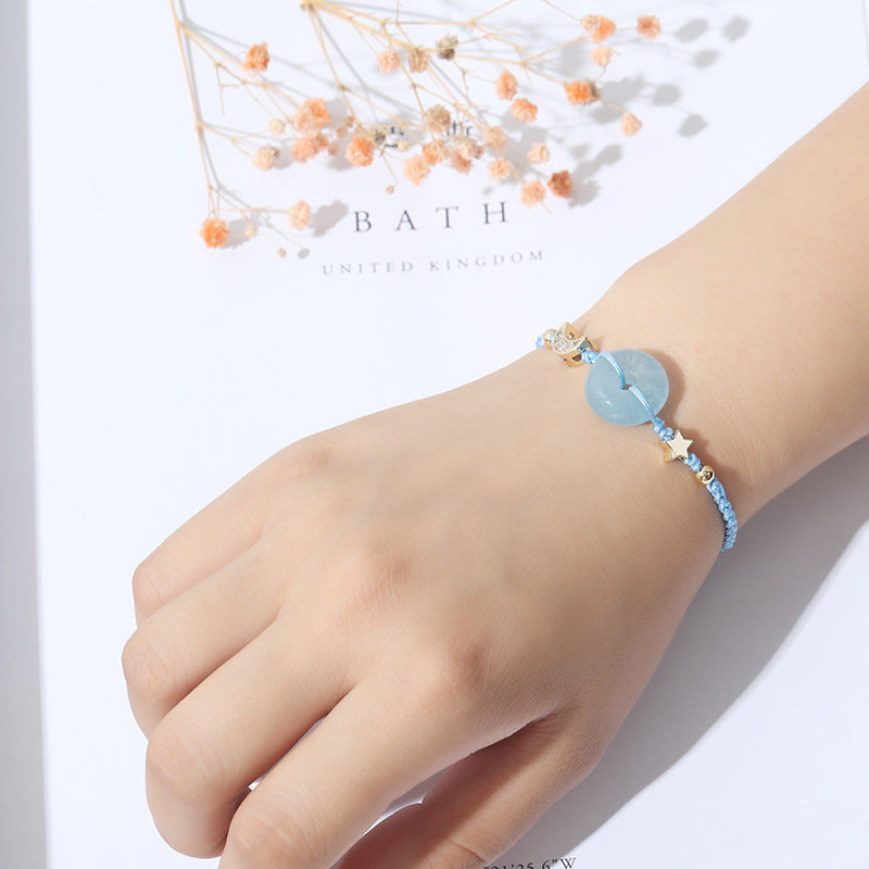 Fortune's Favor Natural Aquamarine Bracelet with Ping An Clasp