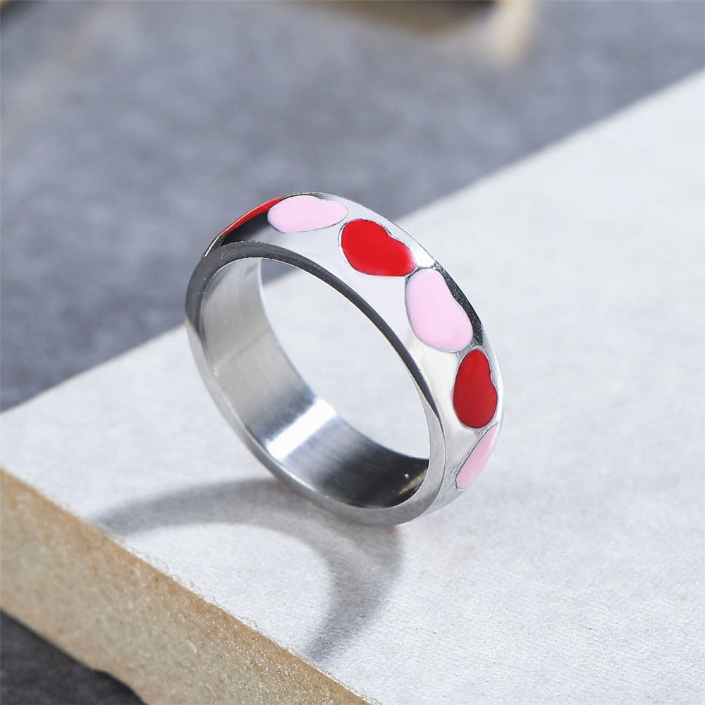 Rainbow Heart Epoxy Ring in Y2K Style - Titanium Steel