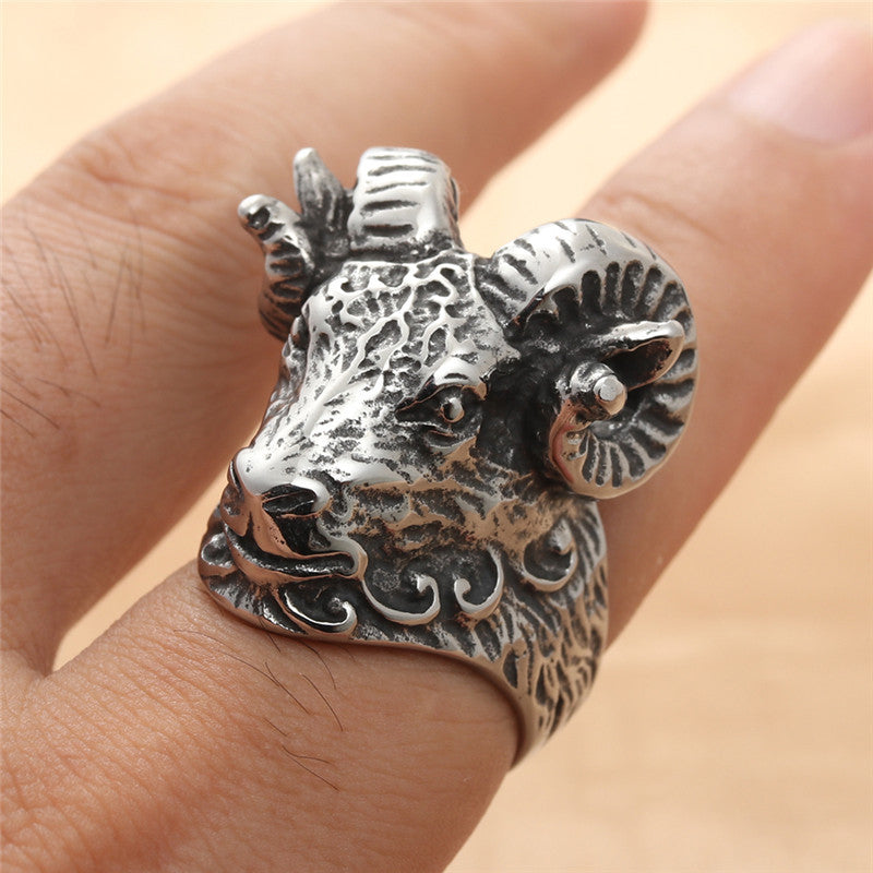 Titanium Steel Animal Ram Ring - Retro Trendy Men's Accessory in Stainless Steel