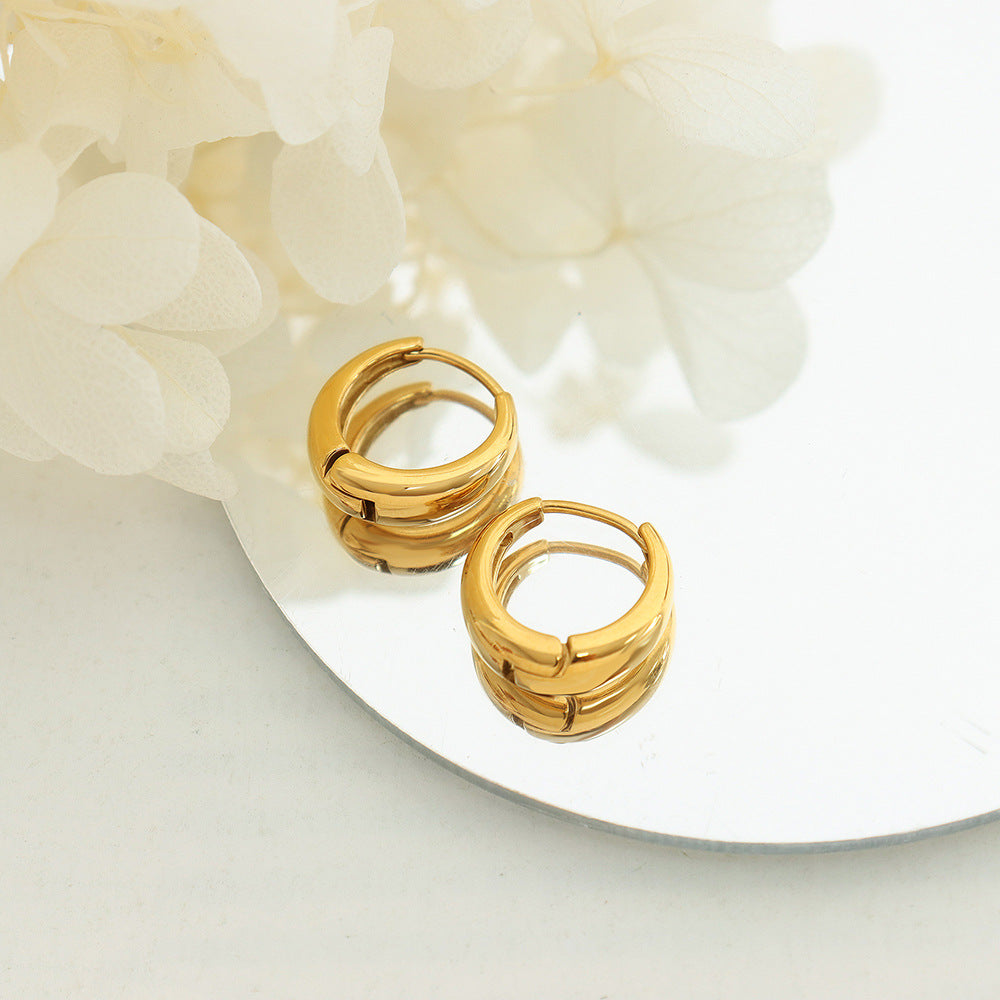 18K Gold Plated Circular Geometric Earrings with Versatile Buckle