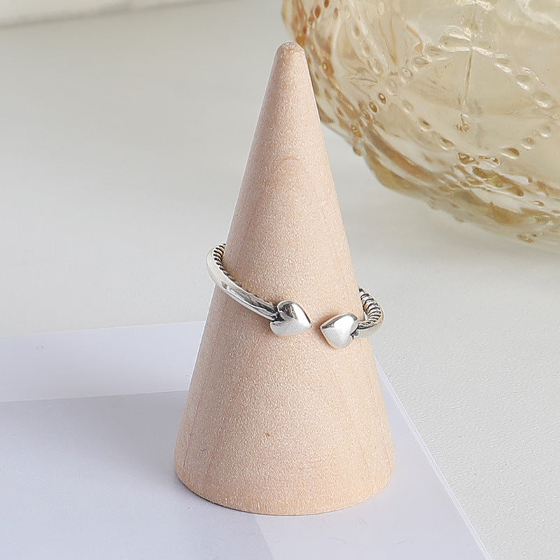 Retro Double Heart Shape Spiricle Opening Sterling Silver Ring