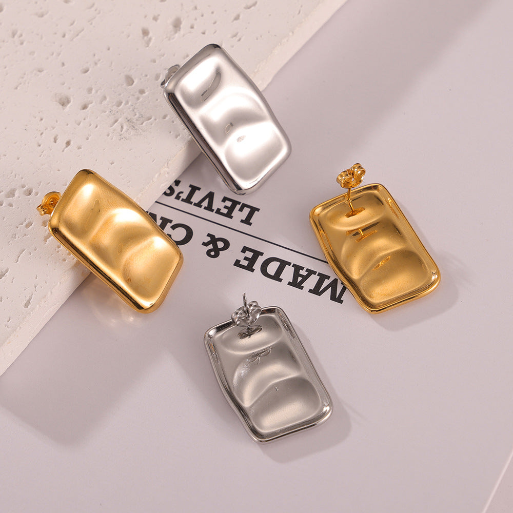 Geometric Multi-layer Design Titanium Earrings with Gold Plating