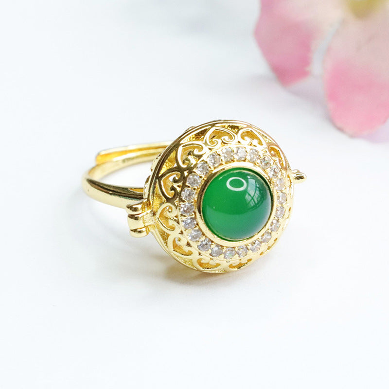 Imperial Green Chalcedony Sterling Silver Adjustable Ring