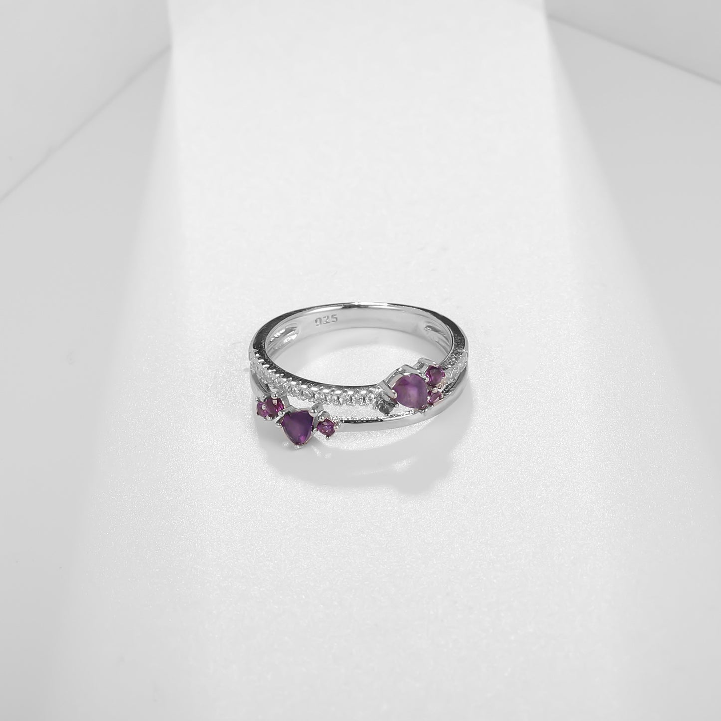 Natural Gemstone Double Layer Silver Ring