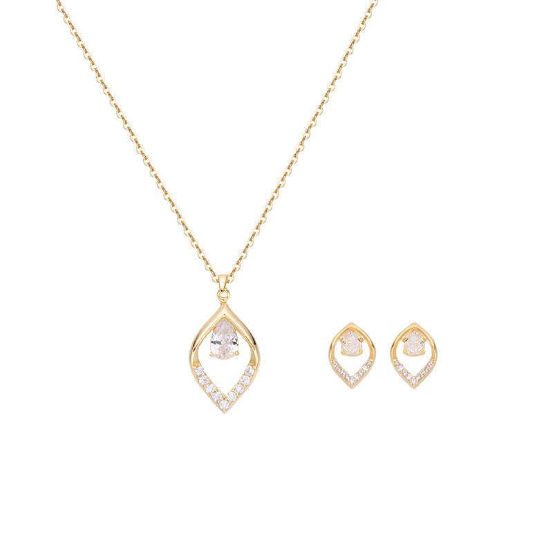 Water Drop Zircon Silver Necklace Earrings Set