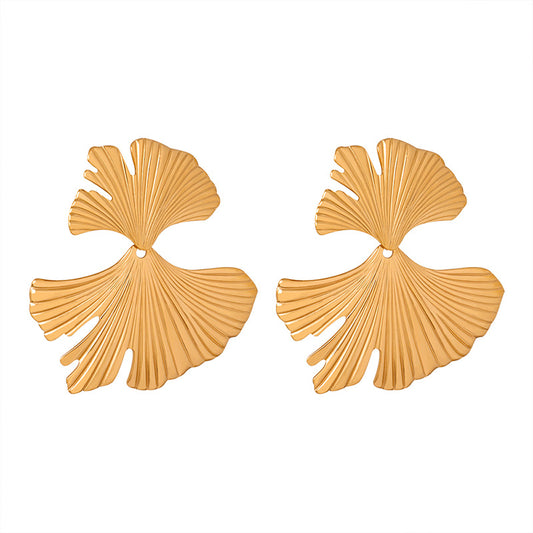 Titanium Steel Gold-Plated Ginkgo Biloba Earrings for Women