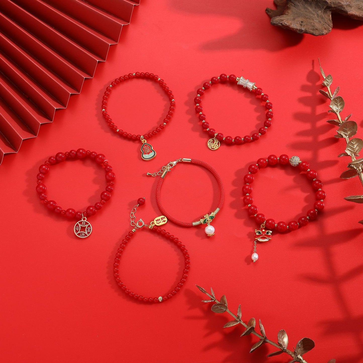 Festive Red Stone Bracelet for Prosperity and Blessings