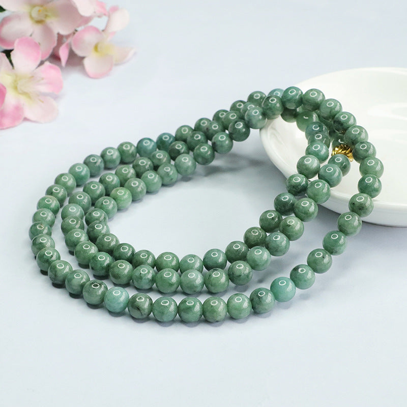 Natural Jade Necklace Full of Green Beads Sweater Chain Jade Beads