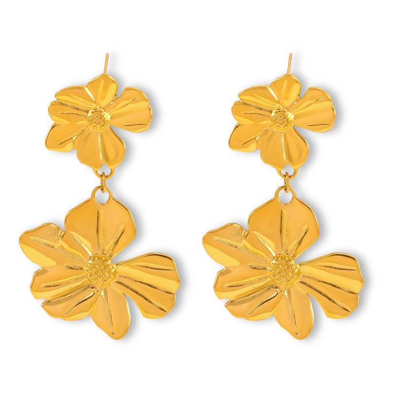 Retro Chic Floral Fusion Titanium Earrings