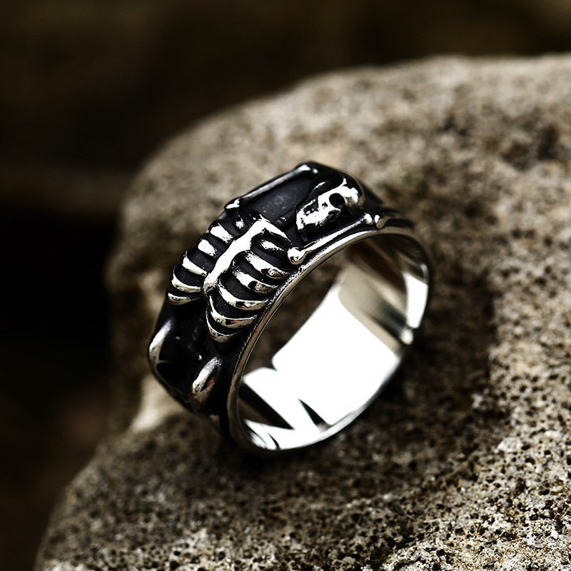 Titanium Steel Skull Ring for Men - European and American Punk Style, Wholesale Available