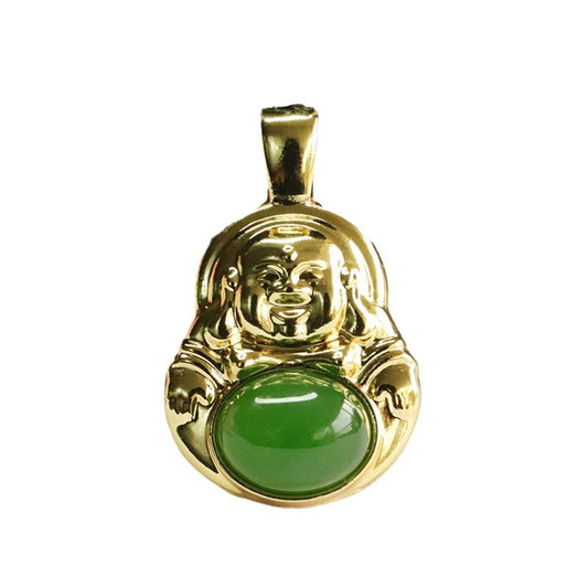 Maitreya Buddha Hetian Jade Pendant with Jasper in Sterling Silver