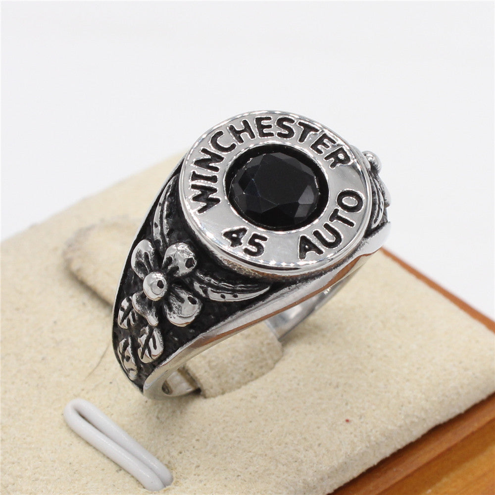 Retro Rose Zircon Men's Titanium Ring from Planderful Collection