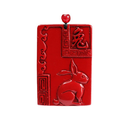 Cinnabar Pendant Purple Gold Sand Rectangle Brand Zodiac Rabbit Jewelry