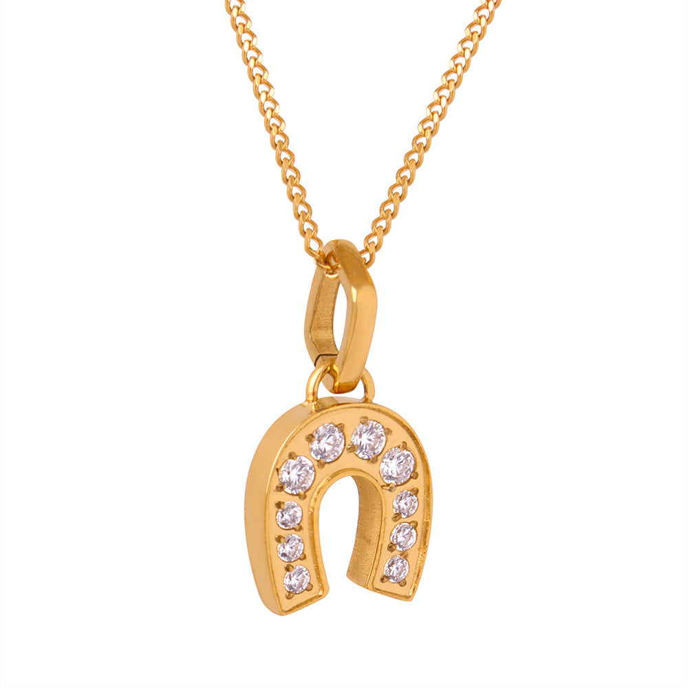 Golden U-Shaped Zircon Pendant Necklace - Planderful Everyday Genie Collection