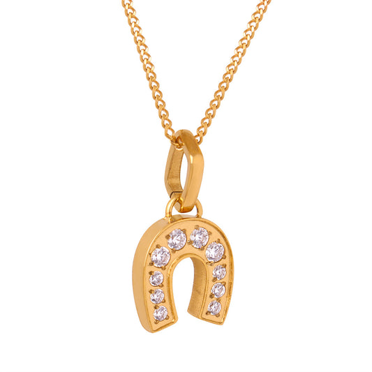 Golden U-Shaped Zircon Pendant Necklace - Planderful Everyday Genie Collection