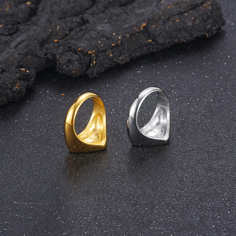 Exaggerated Geometric Stainless Steel Men's Ring - Simple Triangular Design for Everyday Wear