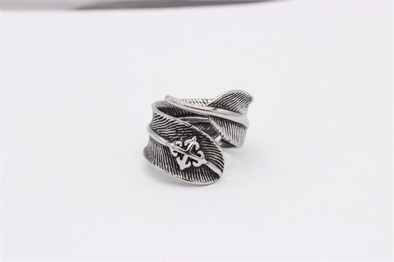 Exotic Fashion Feather Retro Titanium Ring for Men and Women