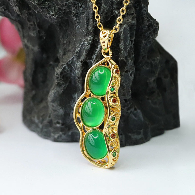 Natural Green Chalcedony String Bean Pendant