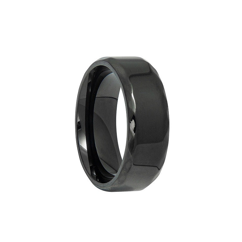 Titanium Steel Ring with Sculpted Multi-Sided Edge - Men's Fashion Jewelry