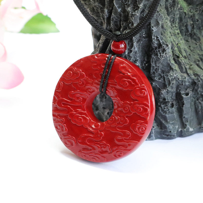 Prosperity and Elegance Sterling Silver Cinnabar Pendant with Auspicious Cloud Design