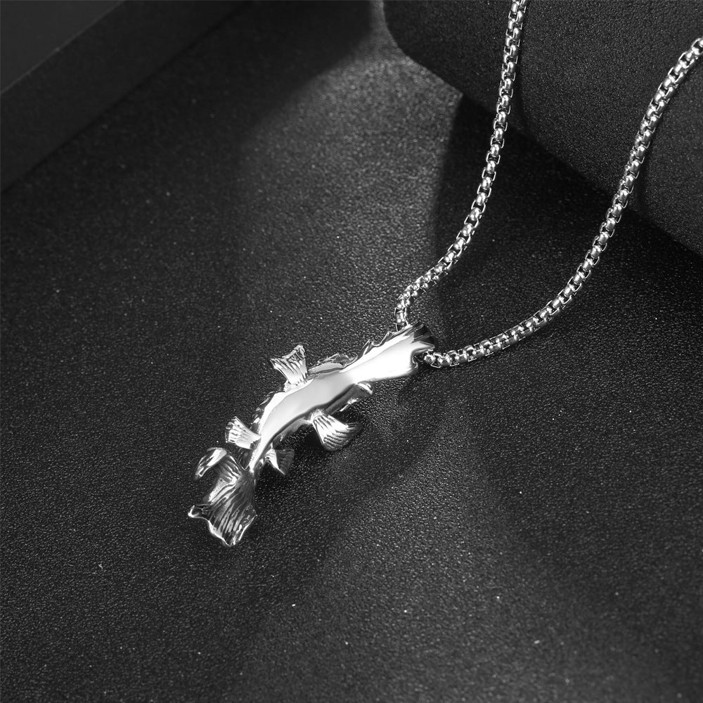 Titanium Steel Koi Carp Pendant Necklace for Men - Customizable Strength and Success Design