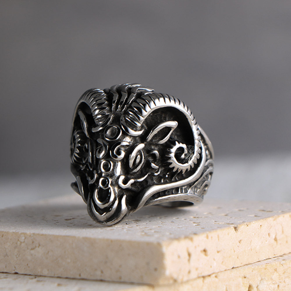 Retro Punk Zodiac Aries Ring for Men - Titanium Steel Casting from European and American E-commerce