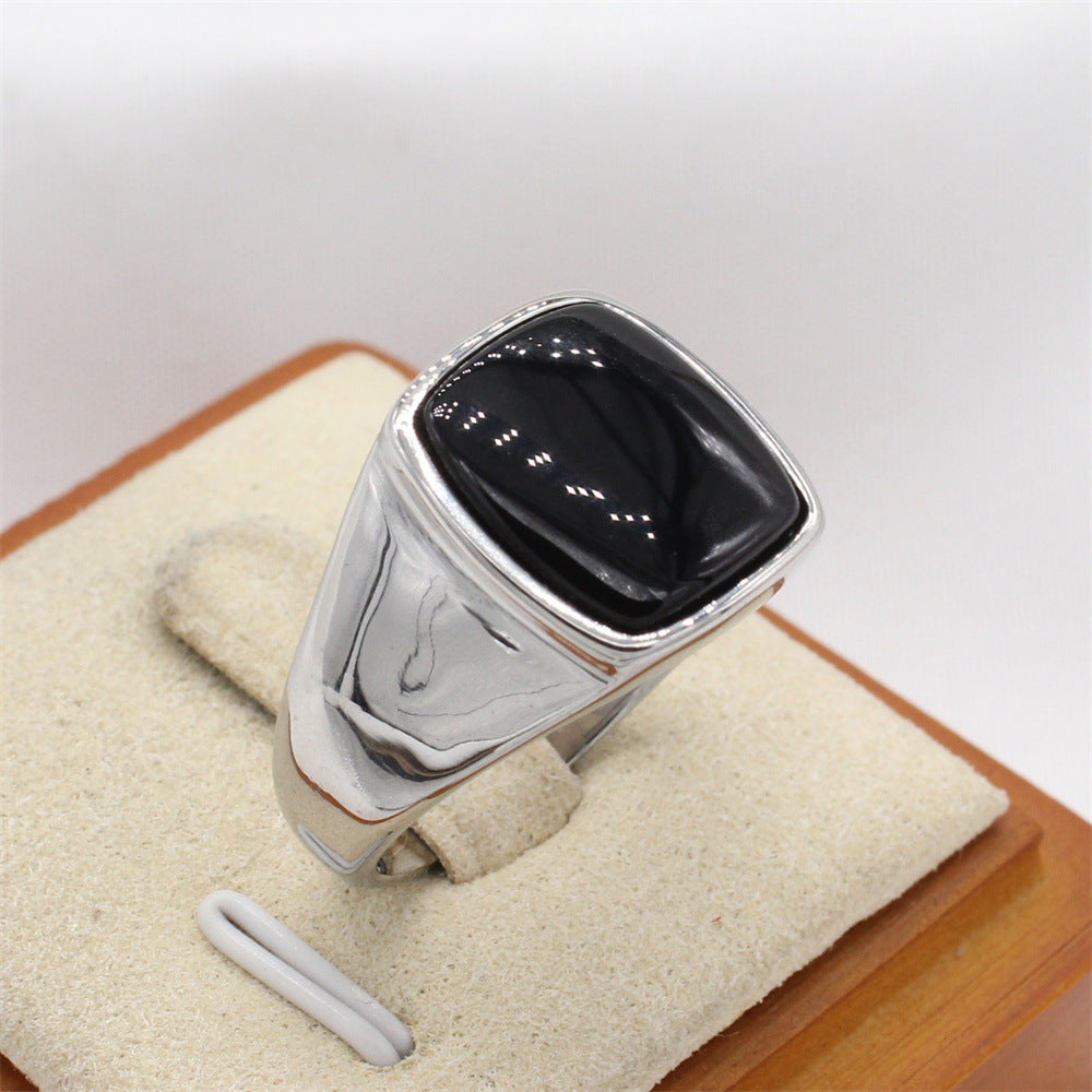 Personalized Vintage Square Stone Titanium Steel Ring for Men - European and American Style