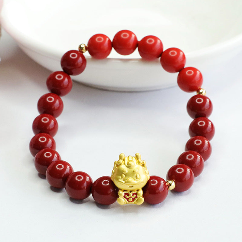 Golden Dragon Cinnabar Bracelet with Sterling Silver Needle